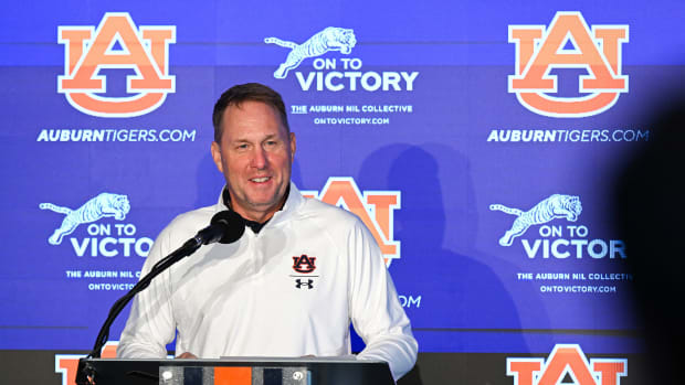 Auburn head coach Hugh Freeze talks duringAuburn football signing day presser on Wednesday, Dec. 21, 2022 in Auburn, Ala.Todd Van Emst/AU Athletics